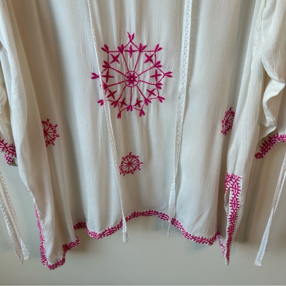 Beaches & Boho White Embroidered Beach Cover Up Size 1X Lagenlook Boho Vacation - Picture 4 of 10